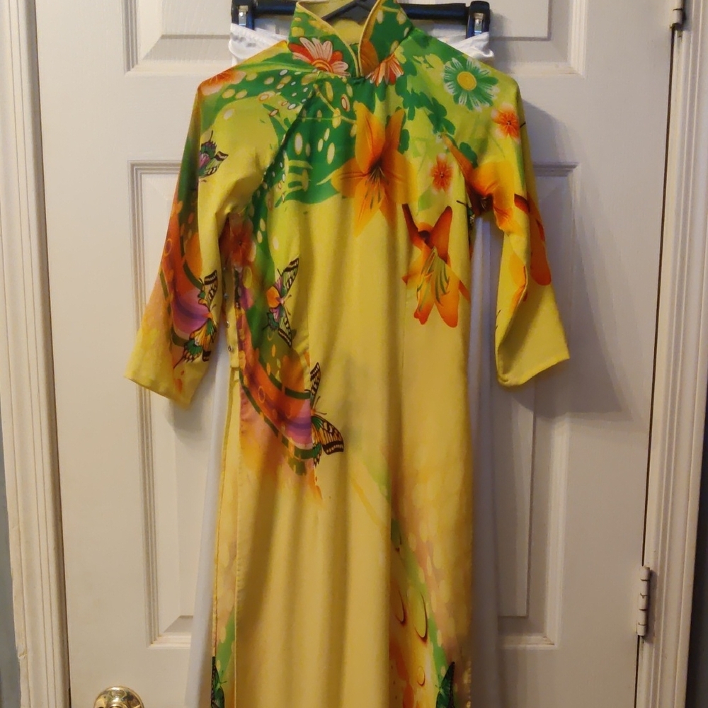 Vibrant Yellow Floral Ao Dai